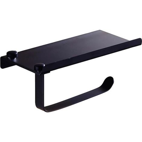 Porta carta igienica/porta cellulare da parete in acciaio inox, nero, per servizi igienici e bagni.