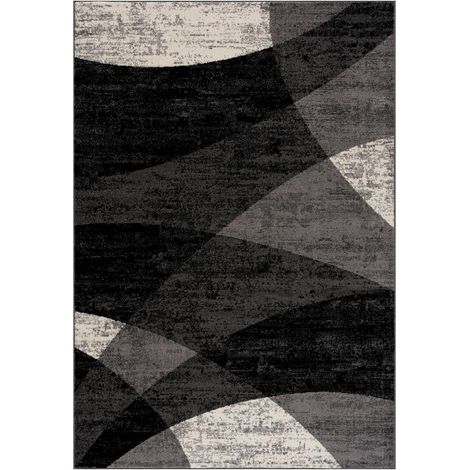 Tapis salon et chambre 80x150 noir rectangle tissé motif géométrique FALDO