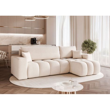 Ecksofa Schlafsofa Sofa ANABEL in Stoff Quelle Weiß Ottomane Rechts