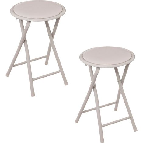 Lot de 2 tabourets d'appoint pliants en PVC – Structure acier et MDF – Assise confortable en mousse PU – Diamètre 30 cm, hauteur 45 cm – Toilinux (1/3)