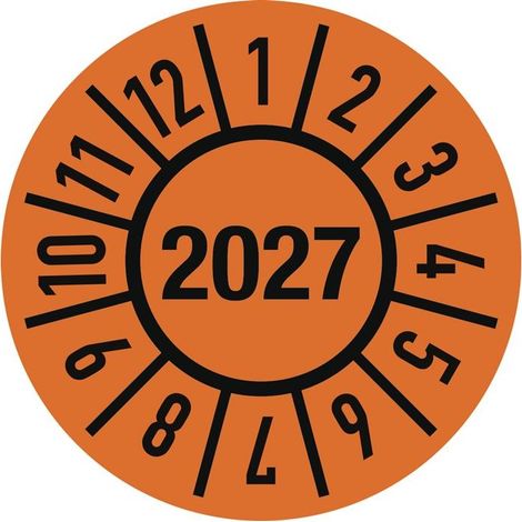 Einjahresprüfplakette Ø 15 mmJahr 2027 mit Monaten Folie Beutel a 100 Stück