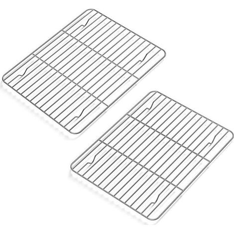 Lot de 2 grilles de cuisson en acier inoxydable 30 x 23 cm, grille de refroidissement compatible petits fours, lavable au lave-vaisselle (1/4)