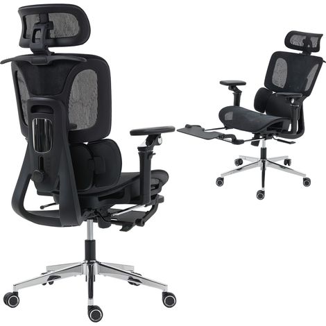 Chaise bureau ergonomique - HOMCOM - accoudoirs 6D, appui-tête et profondeur d'assise réglables - maille - 67 x 71 x 133 cm - noir (1/5)
