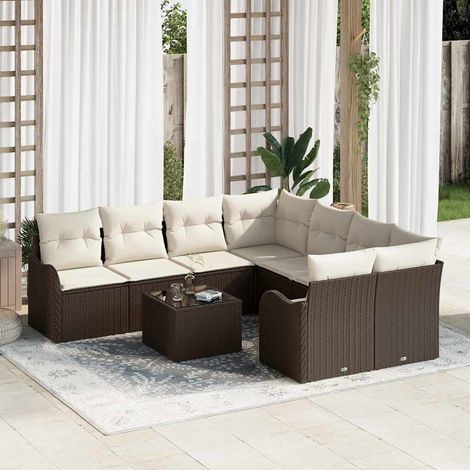 Conjunto de sofá de jardín 9 uds. 8-Número de plazas Marrón vidaXL (1/5)