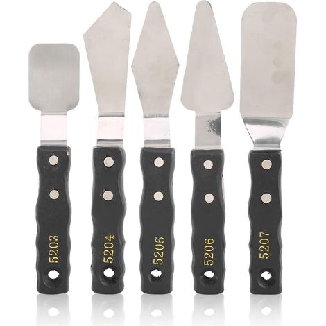 Set de 5 Couteaux à Palette en Acier Inoxydable, Spatules de Peinture Professionnelles pour Huile, Couteaux à Grattoir pour Artistes, Débutants et Loisirs Créatifs