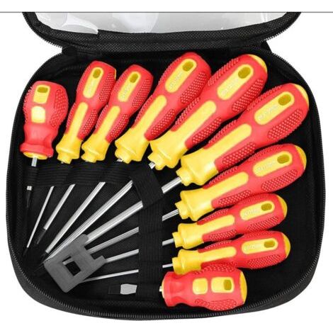11 Pièces Tournevis Magnétique, 5 Taille Toute Épreuve Tournevis en Acier au Chrome Vanadium 5 Tournevis Plats et 5 Cruciformes avec Poignée Antidérapante - avec Sac à Outils (1/4)