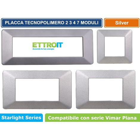 Placca compatibile Vimar Plana 4 moduli plastica colore argento Ettroit EV83406