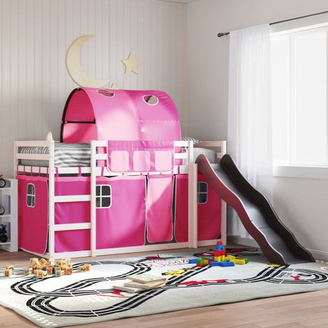 vidaXL Letto a Castello con Scivolo e Tende Rosa 90x190 cm (1/5)