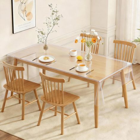 Nappe Transparente, Rectangulaire Protection en Table Lavable, Film de Protection Transparent Imperméable, pour Cuisine Maison Pique Nique Extérieur (1/4)
