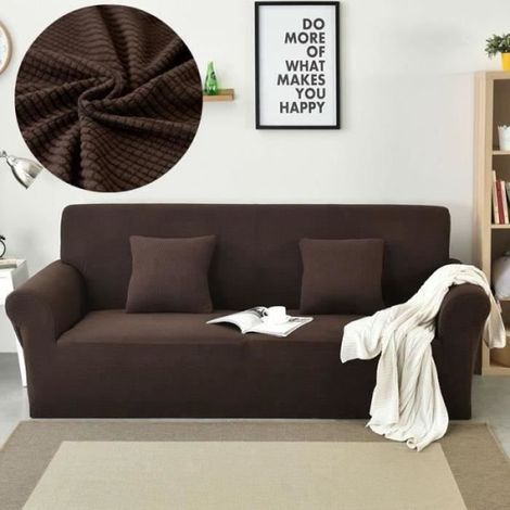 3-Sitzer-Sofabezug, elastisch, rutschfest, Waffelmuster, Fleece, braun (1/4)