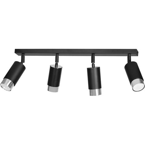 Lampada a Soffitto Hiro, Acciaio verniciato a polvere, Nero, Cromo, 60x19x6 cm