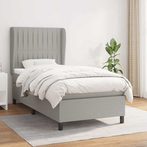 Cama box spring con colchón tela gris claro 80x200 cm (1/5)