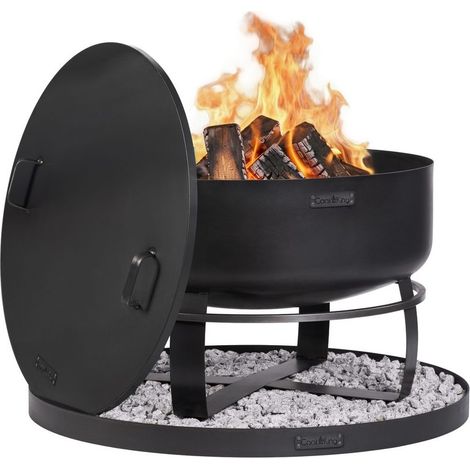 Kit Braciere da giardino "VIKING" XXL da 80 cm con coperchio da 81,5 cm con bordo e base decorativa rotonda in pietra da 100 cm (1/2)