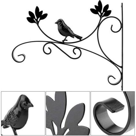 Crochet Noir Suspension Plante Forme de Oiseaux Supports de Panier Suspendus en Métal pour Jardin Balcon (1/5)