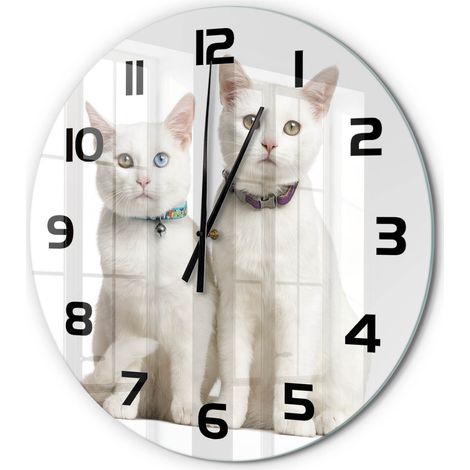 Horloge Murale Ronde en Verre Silencieuse Sans Tic-Tac Salon Cuisine Chambre Chats blancs fi 60 cm (1/5)