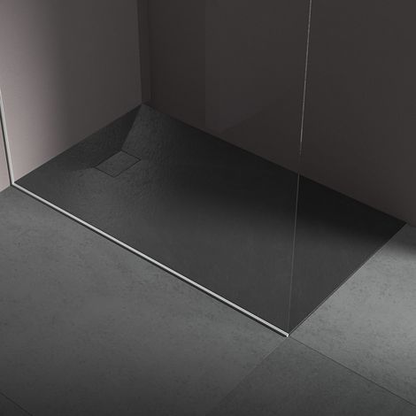 Piatto doccia in resina 90x160 cm effetto pietra colore nero CUBA (1/2)