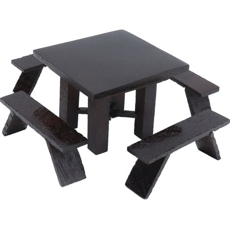 Table miniature en bois pour maison de poupée, banc de salle à manger noir 1:12, décoration intérieure (1/5)