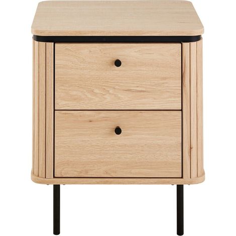 CALICOSY - Table de chevet 2 tiroirs avec côtés effet rainuré H55 cm - MALAGA