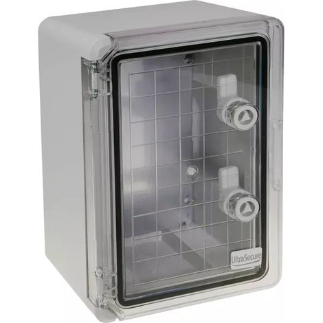 Coffret mural haute-résistance boîtier 350 x 250 x 150 - Porte transparente / Serrure triangle / Plaque / IP65 / ABS (1/5)