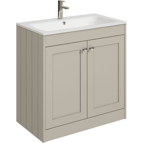 Balterley Butterton 800mm Floor Standing 2 Door Unit with Stone Basin 1 Tap Hole - Pebble Grey