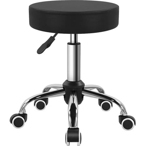 (Noir)Tabouret pivotant en cuir synthétique noir avec roulettes, parfait pour salon, travail, maison, spa, magasin, petit tabouret à roulettes réglable en hauteur et économique
