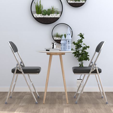 Lot de 2 Chaises Pliantes en Similicuir Noir - Confort Ergonomique & Rembourrage Dense, Design Minimaliste Gain de Place pour Cuisine/Bureau/Salon - Structure Métallique Robuste & Montage Instantané (1/4)