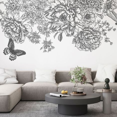 Papier peint panoramique - Fleurs Papillon - 130 cm x 65 cm (1/4)