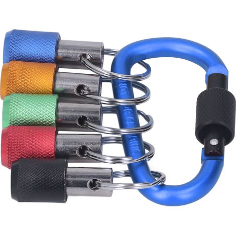 Porte-embout 1/4 queue hexagone pour tournevis à changement rapide rallonge 5 douilles colorées rouge jaune bleu vert noir avec porte-clés métallique (1/5)