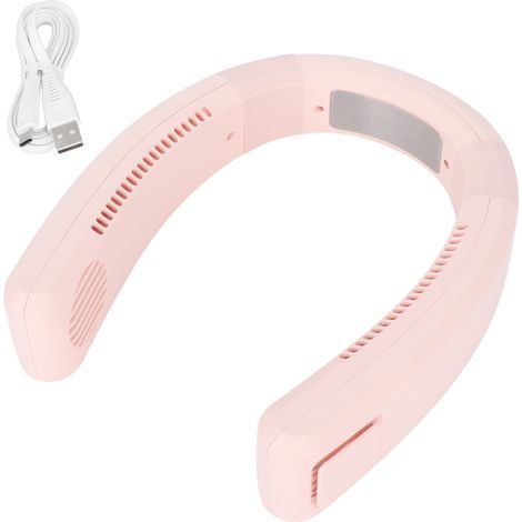 Ventilateur de cou rechargeable USB, 80 trous, 4000-5500 tr/min, ventilateur portable rose pour extérieur et maison. (1/5)