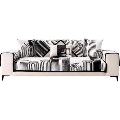 Protège-canapé, housse douce, antidérapante en silicone, résistante à l'usure et aux taches, pour canapés d'angle, en cuir et en tissu, en chenille, 70 x 210 cm, noir (1/5)