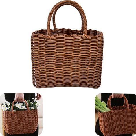 Panier tressé 28 x 14 x 21 cm avec poignée - panier de pique-nique et de courses, brun (1/5)