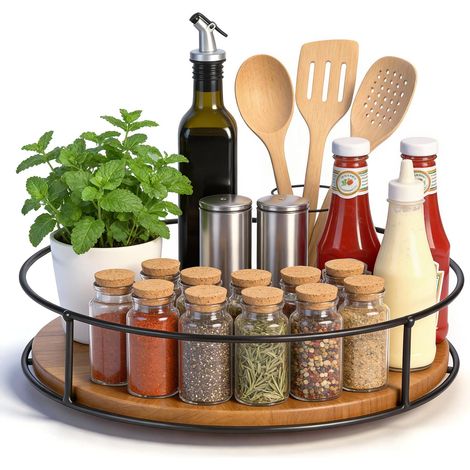 23cm Lazy Susan Round Wooden Turntable Organizer (1/5)