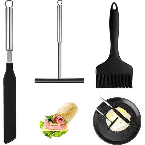 Crêpes Verteiler & Spatel Set, Edelstahl & Silikon, 3-teilig