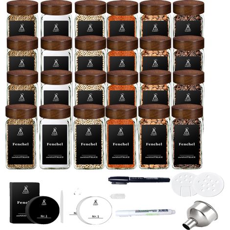 Juego de botes para especias, recipientes de vidrio herméticos, tapas de madera natural, XY010 (1/2)