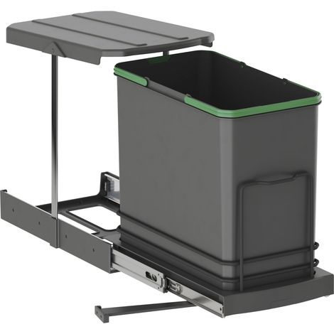 Emuca Recycle-Küchenrecyclingbehälter, 24 L, Bodenbefestigung und Handauszug/automatischen Auszug, Kunststoff anthrazitgrau (1/5)