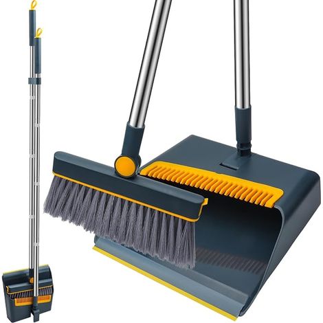 Dustpan and Brush Set Long Handled Brush with Comb Teeth, 180 Degree Rotating Sweeping Brush, Ideal for Indoor and Outdoor Kitchen, Office and Home (1/5)