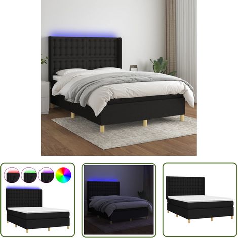 The Living Store Boxspringbett mit Matratze & LED Schwarz 140x200 cm Stoff - Boxspringbett - Doppelbett - Schlafsystem - Lattenrost - Bettsofa (1/5)