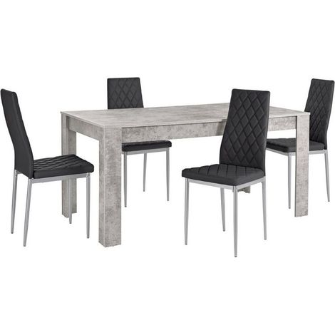 Lynn & Brooke-Ensemble de table à manger 160x90cm avec 4 chaises en noir (1/2)