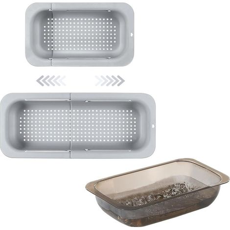 Colador extensible para fregadero - Material PP apto para uso alimentario - Orificios de drenaje eficientes - Escurridor de platos de secado rápido - Fácil de limpiar y duradero. (Doble capa gris) (1/5)