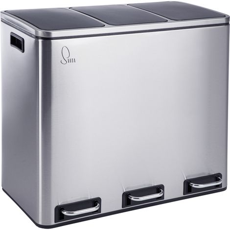 Svita – Poubelle à pédale 54L en acier inoxydable – 3 compartiments avec couvercles à fermeture douce – Idéale pour tri sélectif des déchets