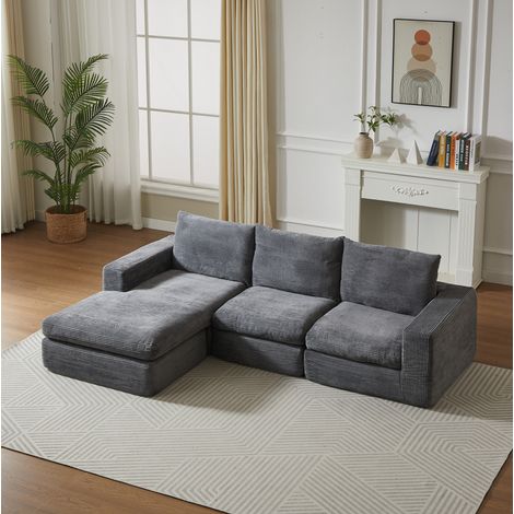 Canapé con chaise longue de pana gris oscuro, modular 4 módulos, sin montaje, posición reversible (1/5)