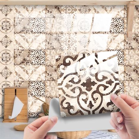 Lot de 24 autocollants pour carrelage mural en mosaïque - Couche de cristal - 20 x 20 cm - En PVC - Papier peint autocollant - Autocollants muraux imperméables - Pour cuisine, armoire, meuble (1/5)