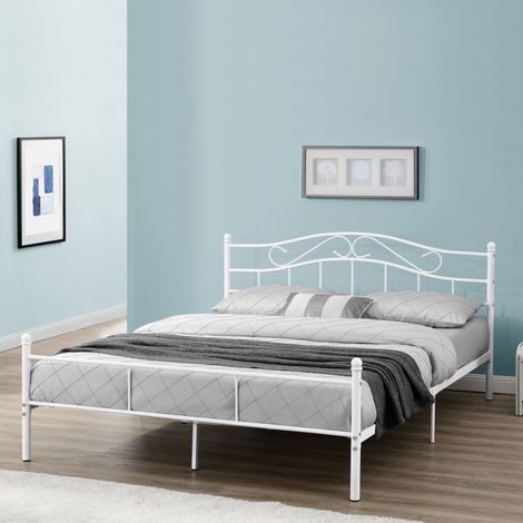 Letto Doppio Florenz in Acciaio con Testiera Alta Decorativa 180 x 200 cm Bianco [en.casa] (1/5)