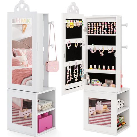 Mobiletto portagioie 3 in 1 con specchio a figura intera 34 x 30 x 117 cm design pratico atmosfera accogliente MDF bianco 200010314