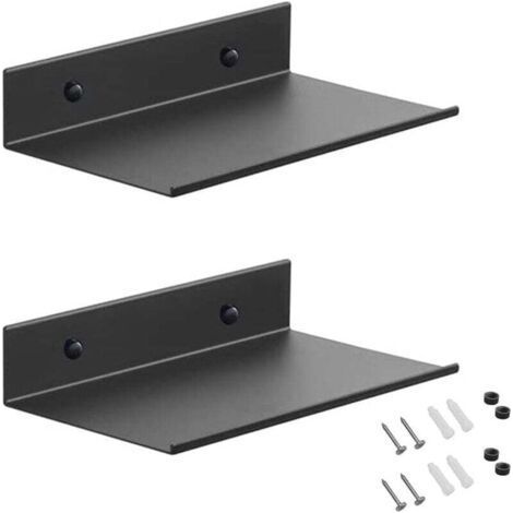 Support mural en métal, lot de 2 étagères flottantes noires 20 cm, support mural de douche, support mural rectangulaire avec (1/4)