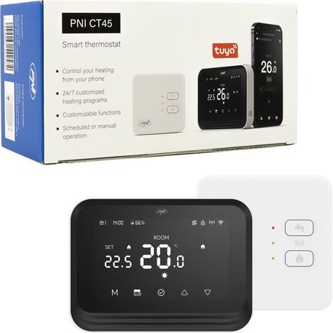 Thermostat intelligent sans fil PNI CT45 - Wi-Fi - Hystérésis ± 0,1 °C - Contrôle à distance - Programmable
