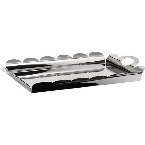 Alessi Recinto AM02 - Vassoio Rettangolare di Design, con Bordo Smerlato e Manici in Acciaio Inossidabile (1/4)
