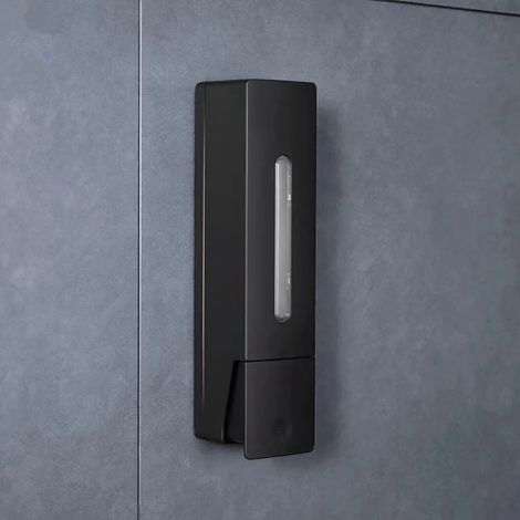 Distributeur de savon manuel mural double tête (noir, simple) pour shampoing, hôtel, maison et salle de bain. Grande capacité de 400 ml. (1/5)