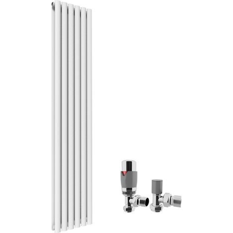 ELEGANT 1800 x 360mm Vertical Column Radiator White Oval Double Panel Designer Heater + Chrome Thermostatic Radiator Valves (1/5)