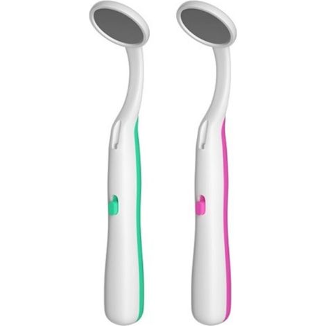 2 Pcs Miroir dentaire dentaire d'inspection de dent de bouche de miroir de LED avec la lumière lumineuse de LED pour le soin dentaire (vert+rose) (1/4)
